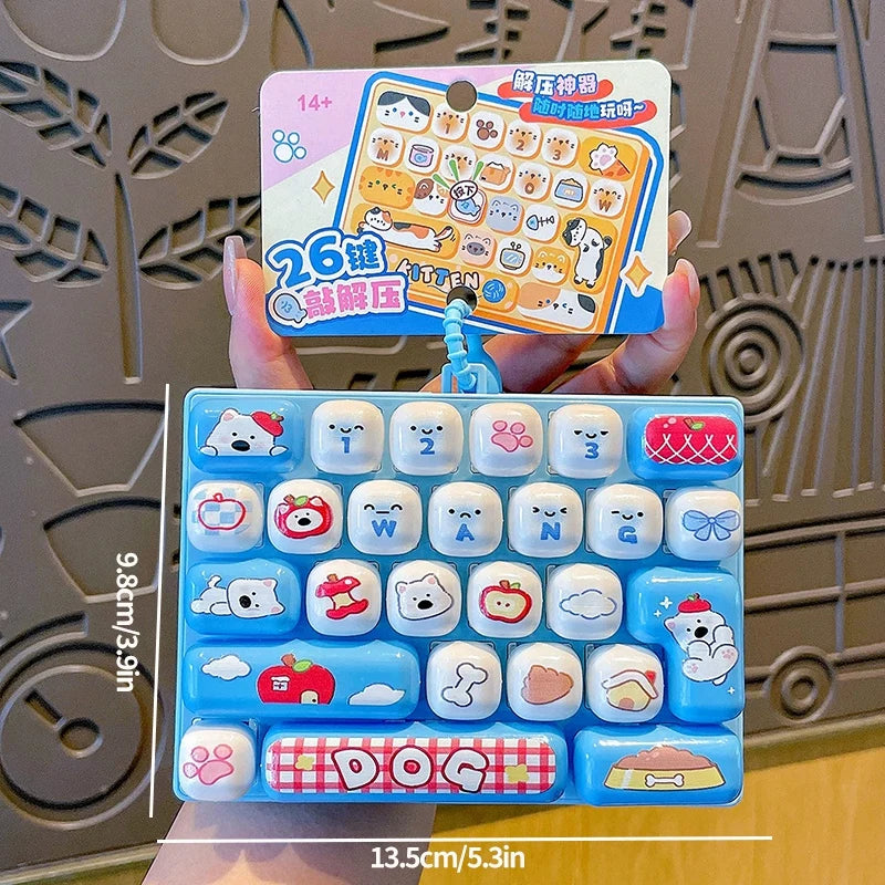 26-keycap Keyboard Keychain Button Clicker Decompression Toy Cartoon Anti Stress Keyboard Keychains Pendant Fidget Toys Gifts