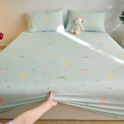 Ice Silk Bed Sheet Set Summer Breathable Cooling Fitted Sheet Pillowcase Cool Feel Single Double Mattress Cover,Can Custom Sizes