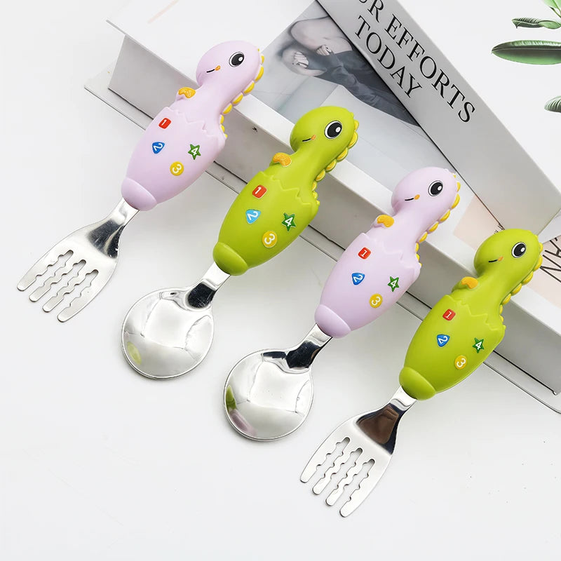 2-piece Children Spoon Forks Kids Stainless Steel Kids Cutlery Portable Baby Feeding Utensils Baby Spoons Baby Tableware Set