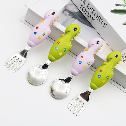 2-piece Children Spoon Forks Kids Stainless Steel Kids Cutlery Portable Baby Feeding Utensils Baby Spoons Baby Tableware Set