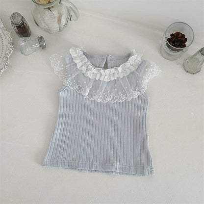 6M-2Y Summer Sweet Style Girls Set Lace Ruffle Collar Sleeveless Tee+White Ruffle Shorts 2Pcs Clothes Soft Cotton Infant Suit
