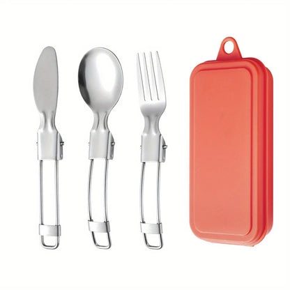 3Stainless Steel Folding Cutlery Set, Portable Outdoor Folding Cutlery3Set，Tableware Set Outdoor camping tableware