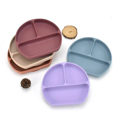 3/9Pcs Baby Tableware Set Food Grade Silicone Baby Dishes for Children's Cute Print Bib Bowl Non-Slip Plates with Sucker BPAFREE