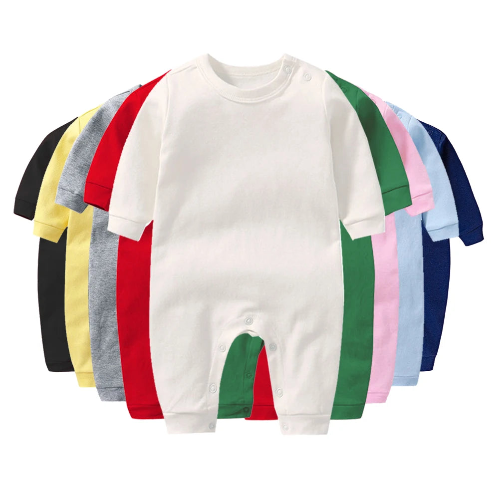 100% Cotton Baby Romper, Solid Color One-Piece Sleepsuit for Newborn Boys and Girls, Spring & Autumn Wear