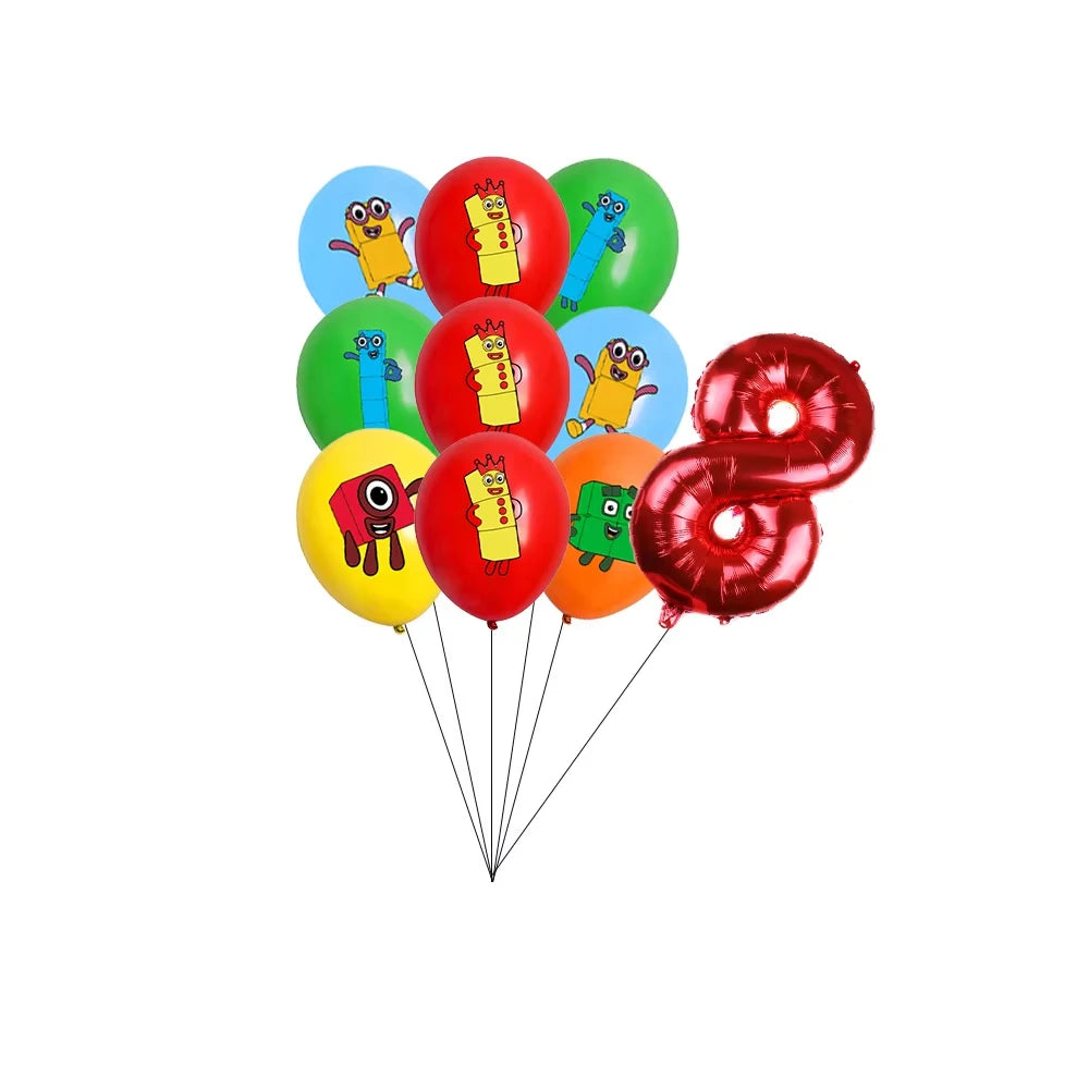 Number Birthday Decorations Building Blocks Tablecloth Banner Spiral Cake Topper Balloon for Kids Baby Shower Supplies Gifts