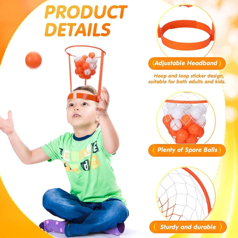 Head Hoop Basketball Party Game Set for Kid Adult Outdoor Sports Game Basket Net Headband with Balls for Birthday Christmas Gift