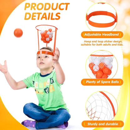 Head Hoop Basketball Party Game Set for Kid Adult Outdoor Sports Game Basket Net Headband with Balls for Birthday Christmas Gift