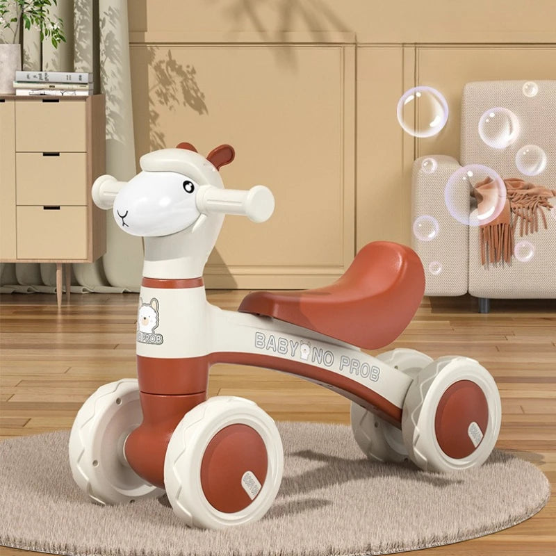 Anti-Tip Baby Balance Bike No Pedal Four Wheel Toddler Walker Silent Glider Walker Toy Ride-On Toy Indoor Outdoor Sports Toy