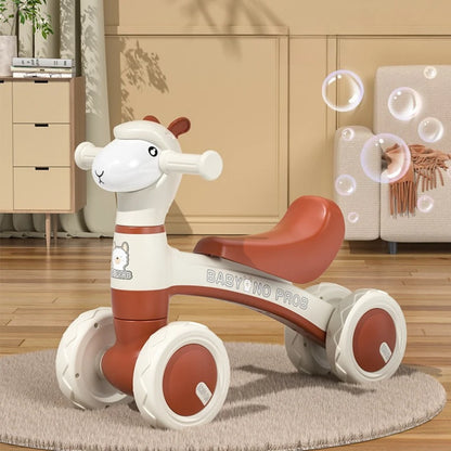 Anti-Tip Baby Balance Bike No Pedal Four Wheel Toddler Walker Silent Glider Walker Toy Ride-On Toy Indoor Outdoor Sports Toy