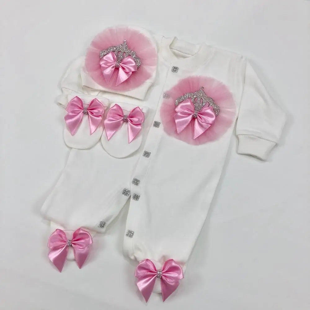 Baby Prince Welcome Home 3pcs Crown Layette Hospital Exit Newborn Outfits Swaddle Set Hello World I'm new Cotton