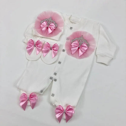 Baby Prince Welcome Home 3pcs Crown Layette Hospital Exit Newborn Outfits Swaddle Set Hello World I'm new Cotton