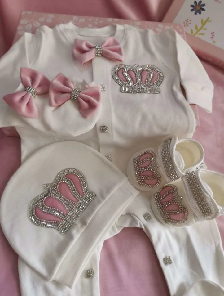 Onesie Baby Girl Crown Purple Home Coming Outfit Layette Jewels set Baptism Take Me Home Outfit Baby shower gift Newborn Gifts