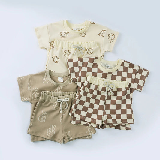 Kids Summer 100% Cotton Clothing Sets Girls Boys Short Suits Children Casual Suit Baby Outfits for 1-8years