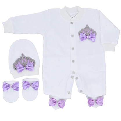 Baby Prince Welcome Home 3pcs Crown Layette Hospital Exit Newborn Outfits Swaddle Set Hello World I'm new Cotton
