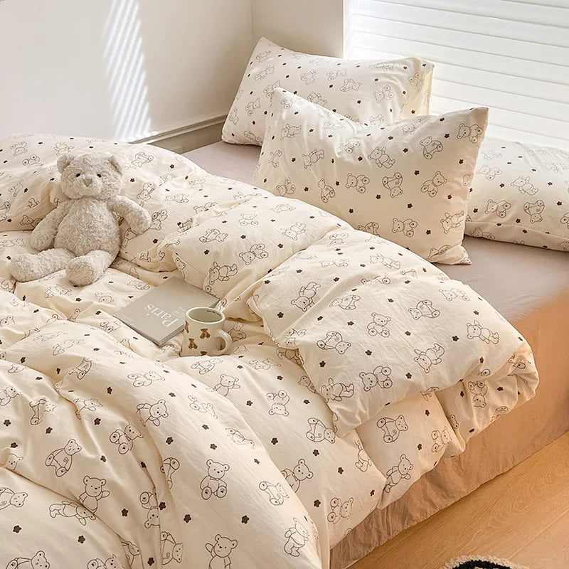 Soft Cotton Crib Bedding Set for Bed for Kid Baby Nursery Decor 3-Piece Set Baby Cartoon Bear Bedding Set for Newborns