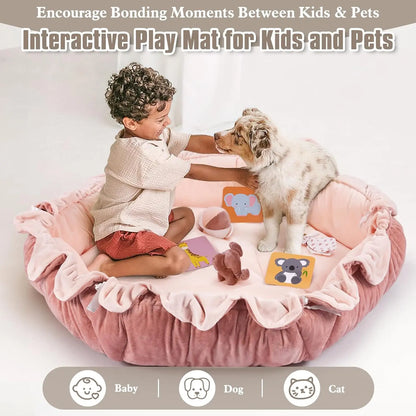 5-in-1 Plush Baby Play Gym with Convertible Mat, 6 Sensory Toys for Newborn to Toddler in Pink