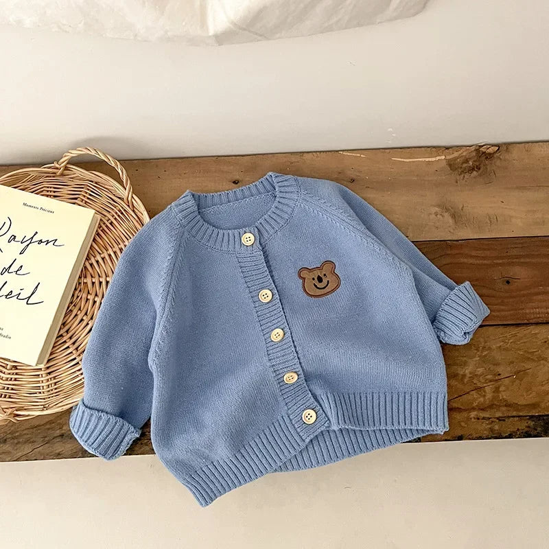 Cute Bear Knit Baby Coat Children's Knitted Cardigan Long Sleeved Top