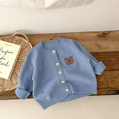 Cute Bear Knit Baby Coat Children's Knitted Cardigan Long Sleeved Top