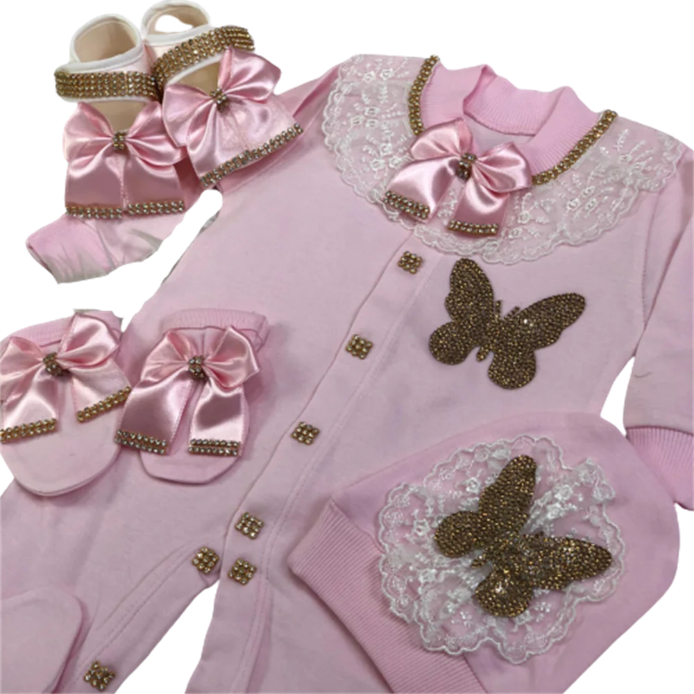 Dollbling Emerald Newborn Baby Boy Personalized Name Outfits 4pcs Welcome Home Hospital Crown Jewelry Romper Set