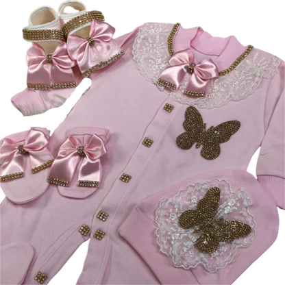 Dollbling Emerald Newborn Baby Boy Personalized Name Outfits 4pcs Welcome Home Hospital Crown Jewelry Romper Set