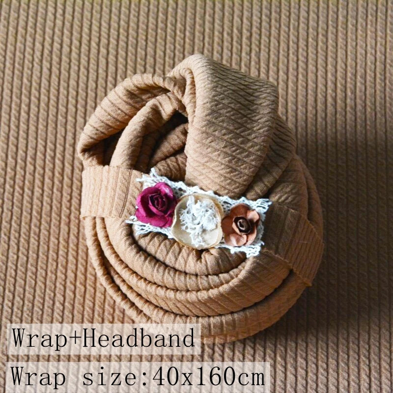 Stretchy Newborn Wrap Photography Jersey Baby Swaddle Wrap Headband Set Posing Pillow Newborn Photography Backdrops Accessories