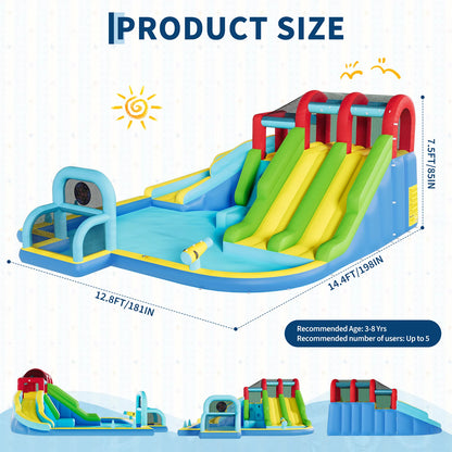 Inflatable Bounce House 3 Water Slides Oxford Fabric with Blower