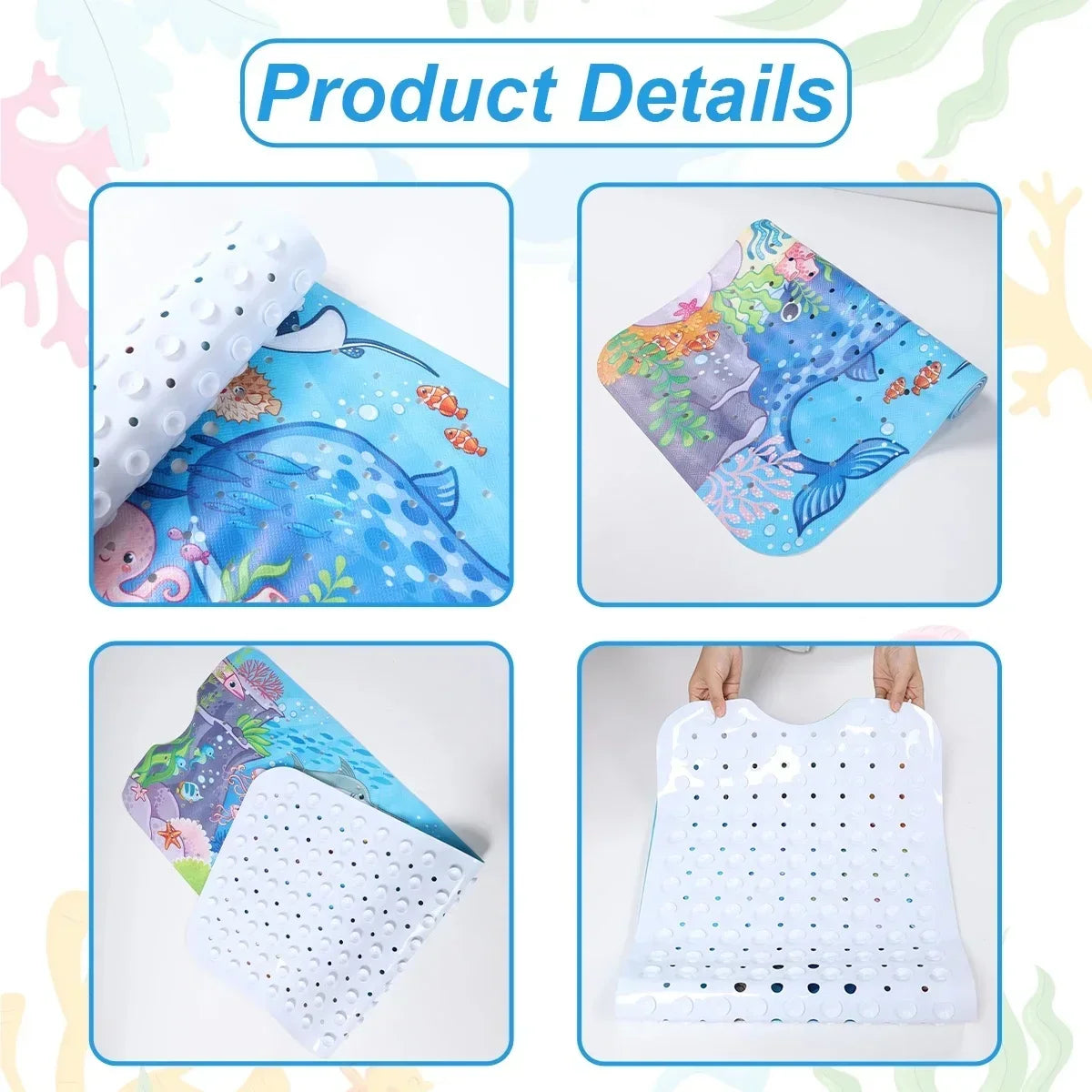 1pc Cartoon Extra Long Bathtub Mat 40x100cm Non-Slip Bathmat Suction Cups & Drain Holes