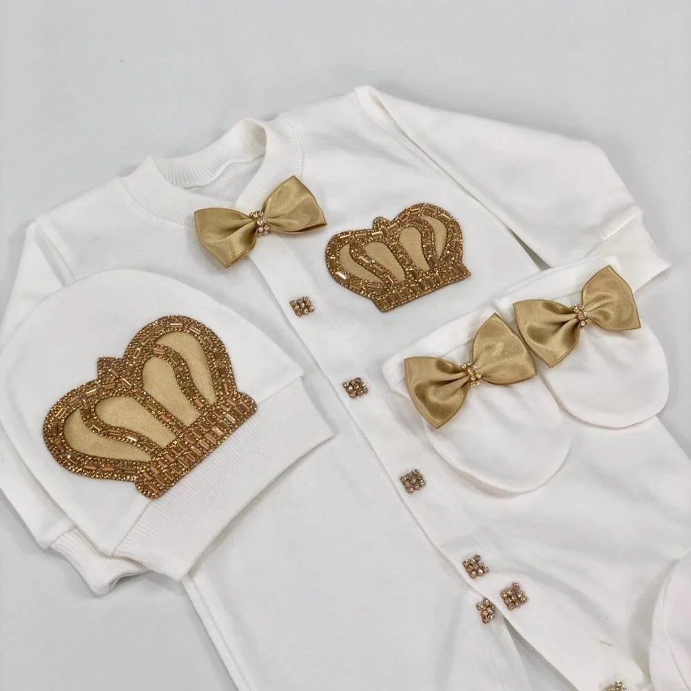 Baby Prince Welcome Home 3pcs Crown Layette Hospital Exit Newborn Outfits Swaddle Set Hello World I'm new Cotton