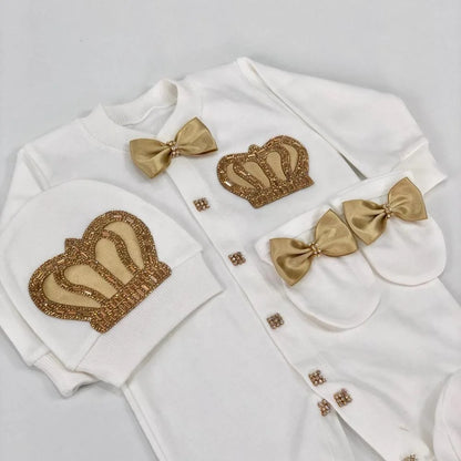 Baby Prince Welcome Home 3pcs Crown Layette Hospital Exit Newborn Outfits Swaddle Set Hello World I'm new Cotton