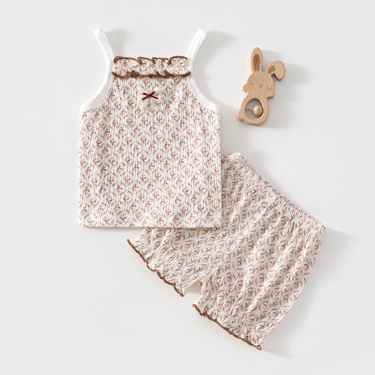 Summer Infant Baby Girls 2Pcs Floral Cami Set Cute Ruffle Trim Sleeveless Top And Shorts Toddler Cotton Comfort Outfits