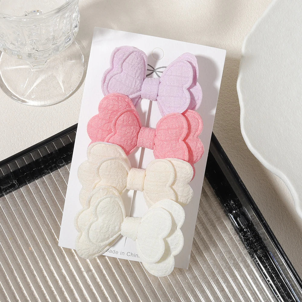 4/6pcs Candy Colorful Hair Bows Clips Girl Cotton Printed Lovely Fabric Hairpins