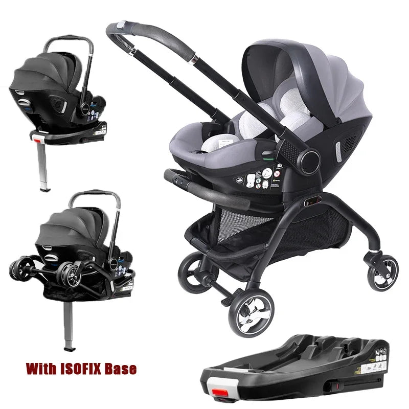 4in1 Baby Stroller, Children's Car Seat Luxurious Newborn Portable Lightweight Baby Carriage with ISOFIX Base