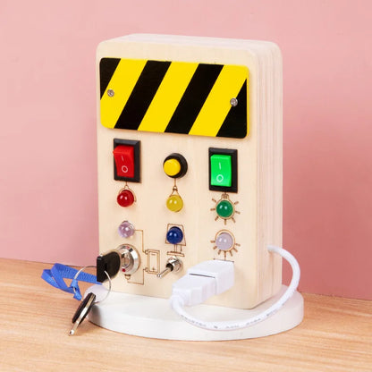 Montessori Busy Board Baby Sensory Toys Wooden LED Light Switch Control Board Toys Children Travel Activities Delight Games Toys