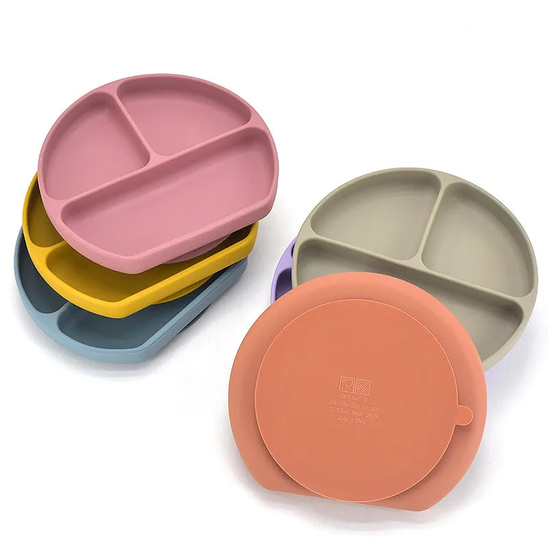 3/9Pcs Baby Tableware Set Food Grade Silicone Baby Dishes for Children's Cute Print Bib Bowl Non-Slip Plates with Sucker BPAFREE