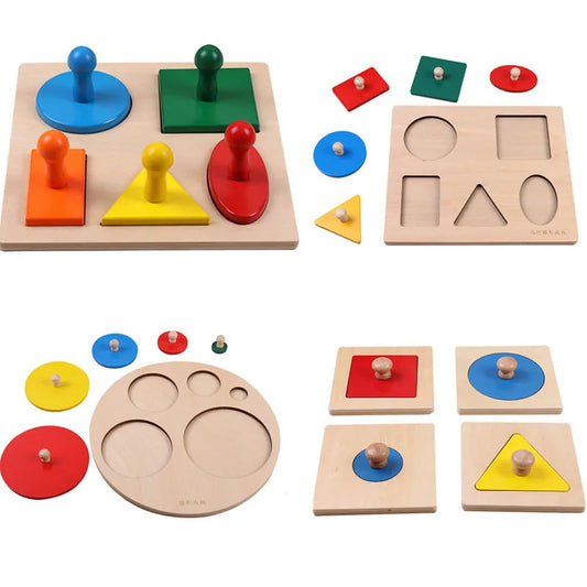 Puzzle Toys Wooden Geometric Shapes Sorting Math Colorful Preschool Learning Educational Game Baby Toddler Toys