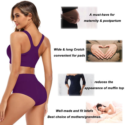 5pcs Women's Soft Cotton Underwear Briefs High Waisted Postpartum Panties Ladies Full Coverage Set 5X-Large