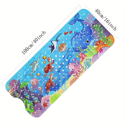 1pc Cartoon Extra Long Bathtub Mat 40x100cm Non-Slip Bathmat Suction Cups & Drain Holes