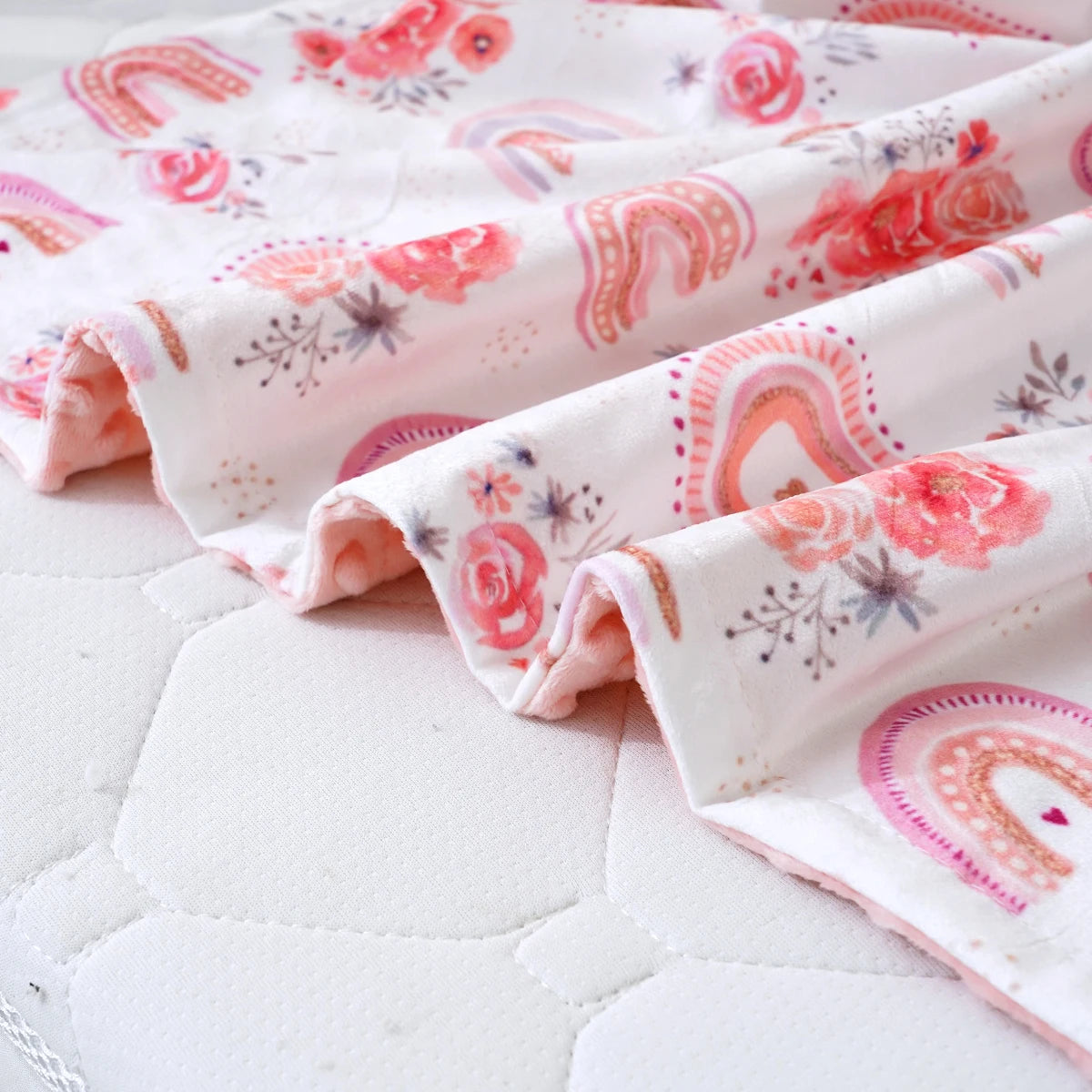 1PC Baby Blanket, Soft Plush Minky Blanket with Double Layer Dotted Backing for Toddler, Multicolor Printed 30 x 40 Inch