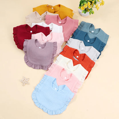 6Pcs/Lot Ribbed Baby Bibs Hair Bows Headbands for Baby Girls Ruffled Flower Saliva Towel Feeding Burp Cloth Scarf Headwear
