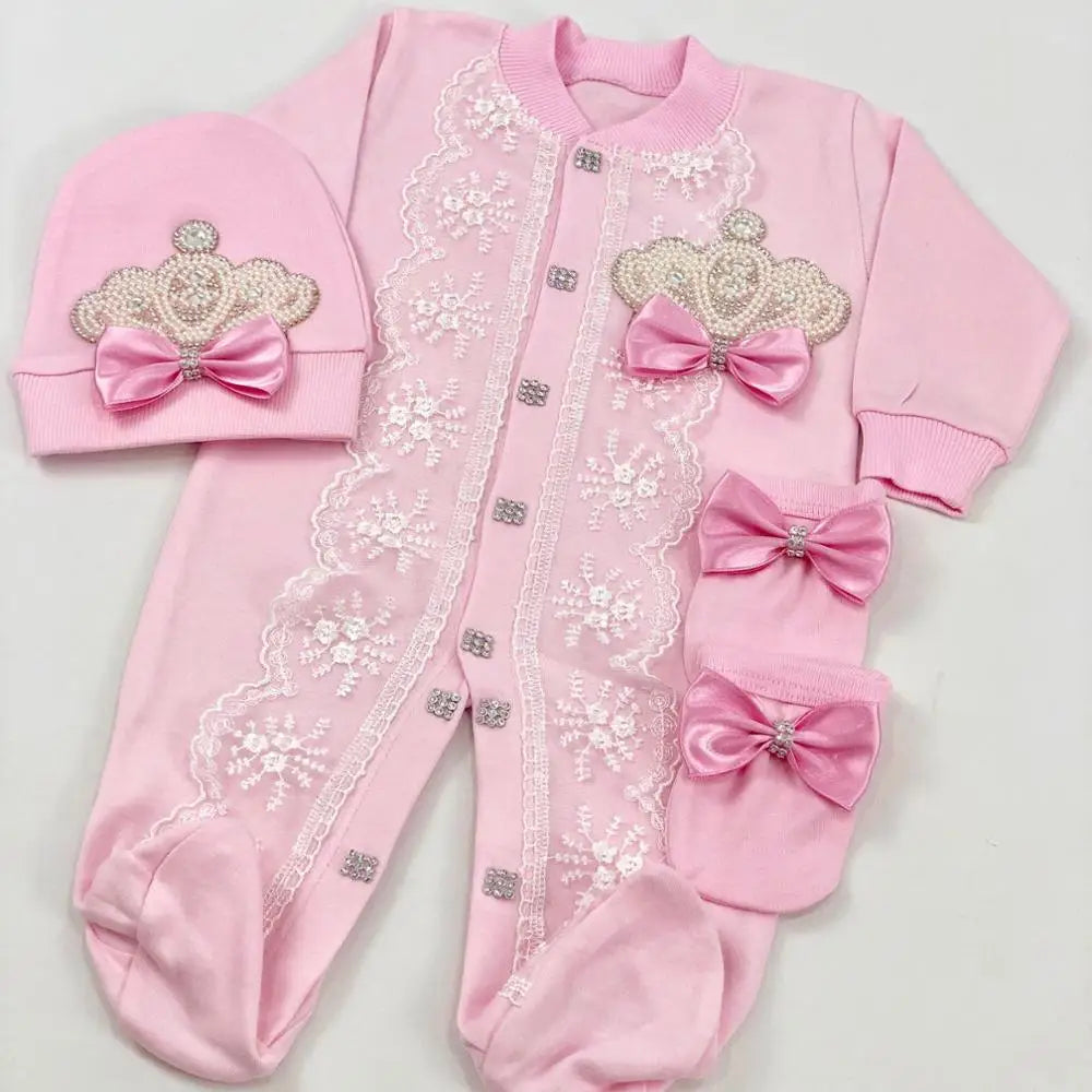 Baby Prince Welcome Home 3pcs Crown Layette Hospital Exit Newborn Outfits Swaddle Set Hello World I'm new Cotton