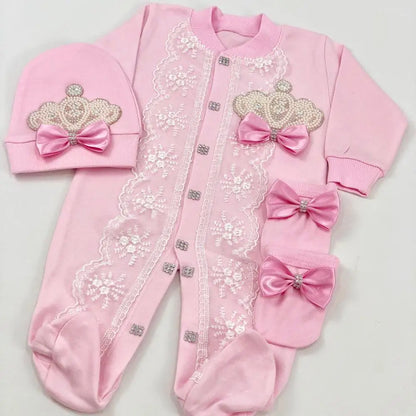 Baby Prince Welcome Home 3pcs Crown Layette Hospital Exit Newborn Outfits Swaddle Set Hello World I'm new Cotton