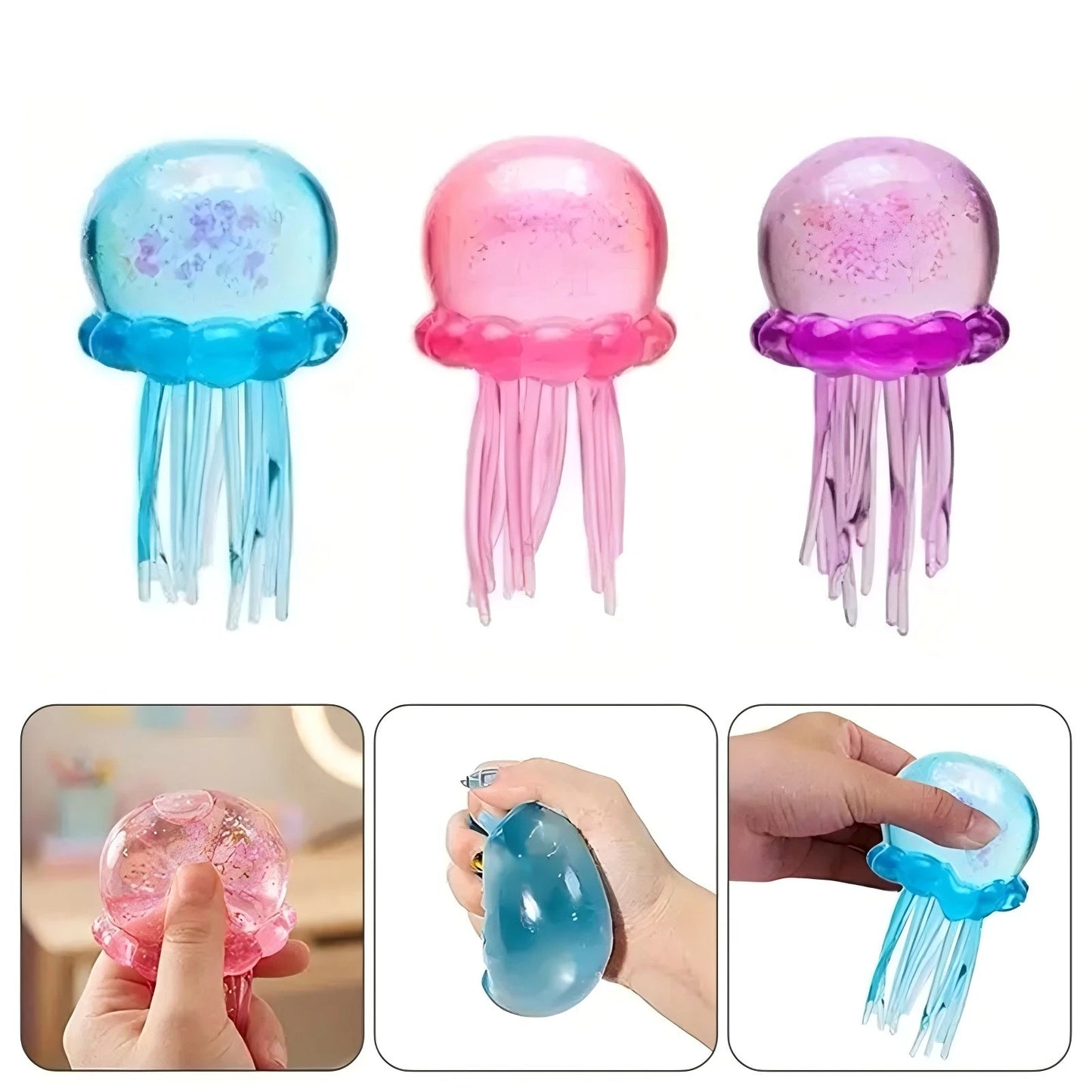 Nee Doh Jellyfish & Cube Squish Toy, Stress Relief Fidget Toy, Sensory for Kids & Adults