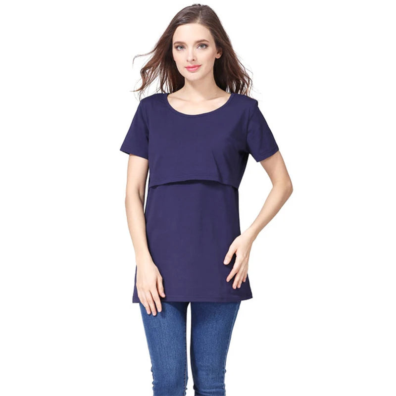 Big Size Maternity Nursing T-shirt Short Sleeve Cotton Breastfeeding Blouse Postpartum Comfortable Top for Women