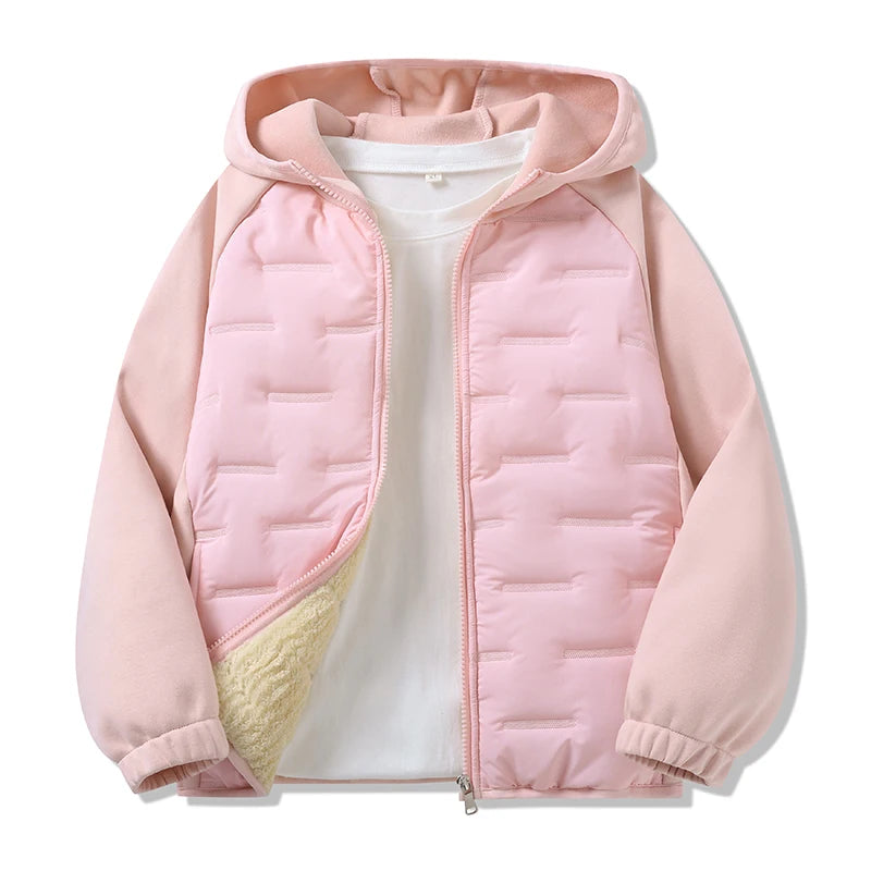 Winter Keep Warm Boys Girl Jacket Lined With Velvet Thick Cotton Padded Hooded Coat Kids Children Out The Cold Outerwear