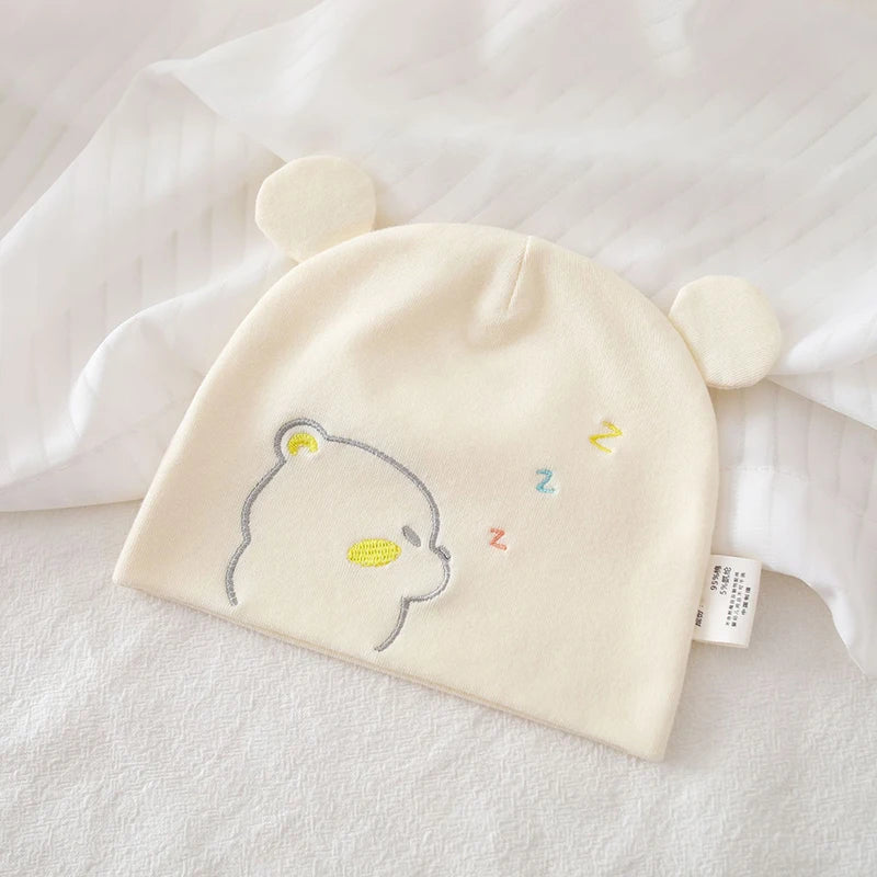 0-3M Newborn Fetal Hat Pure Cotton Baby Autumn Winter Warm Beanies Cute Bear Infant Head Protection Cap Boy Girl