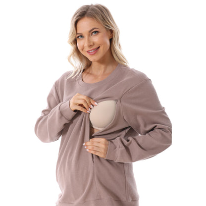 New Maternity Clothes Wear Set Waffle Breastfeeding Sweater Hoodies Pregnancy Casual Tops for Pregnant Women Autumn Winter