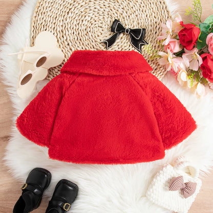 Winter Clothes Bow Solid Color Lapel Fleece-Lined Baby Girl