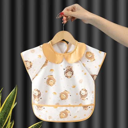 Baby Eating Apron PU Waterproof Bibs Cartoon Big Pocket Reverse Wear Summer Thin Light Sleeveless Boys Girls Kids Stuff