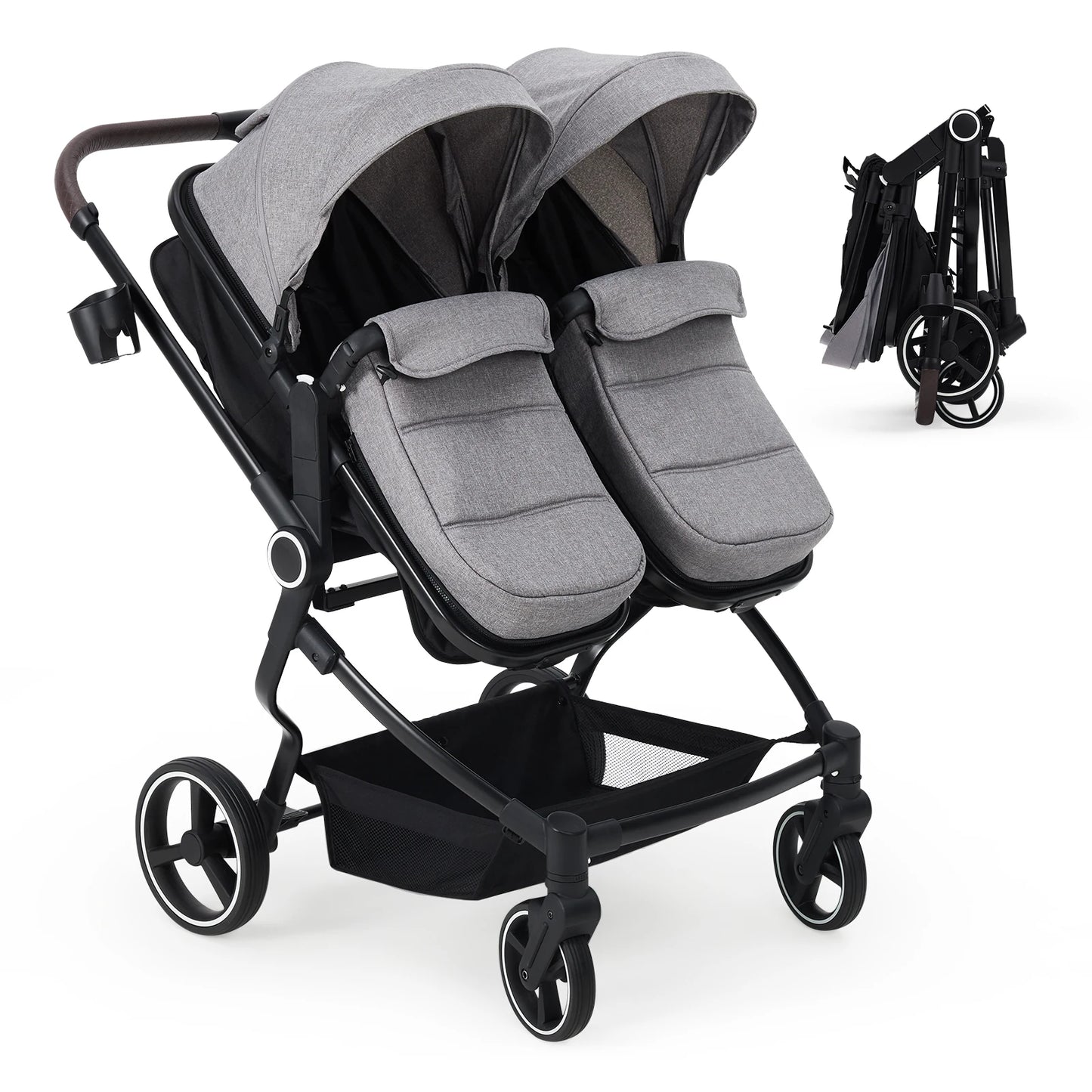 Double Stroller for Newborn and Toddler, Lightweight Tandem with Compact Fold and Adjustable Recline