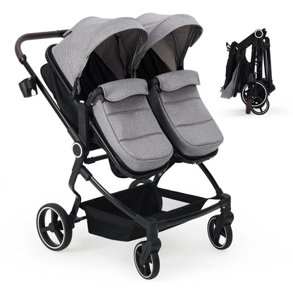 Double Stroller for Newborn and Toddler, Lightweight Tandem with Compact Fold and Adjustable Recline
